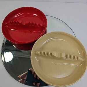 Vintage MCM Red Beige Ashtray Set 2 7. 25" Willert Home Products 99 Melamine USA